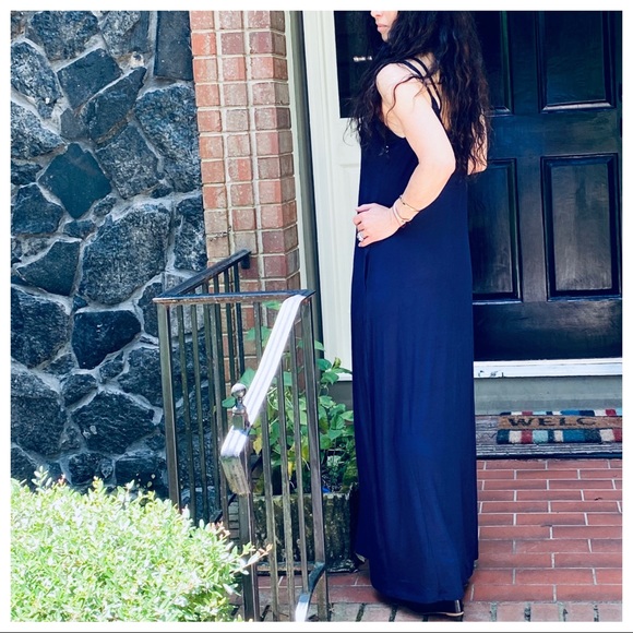 NAVY BLUE LOOSE FIT SIDE POCKETS TANK MAXI DRESS - Picture 10 of 11